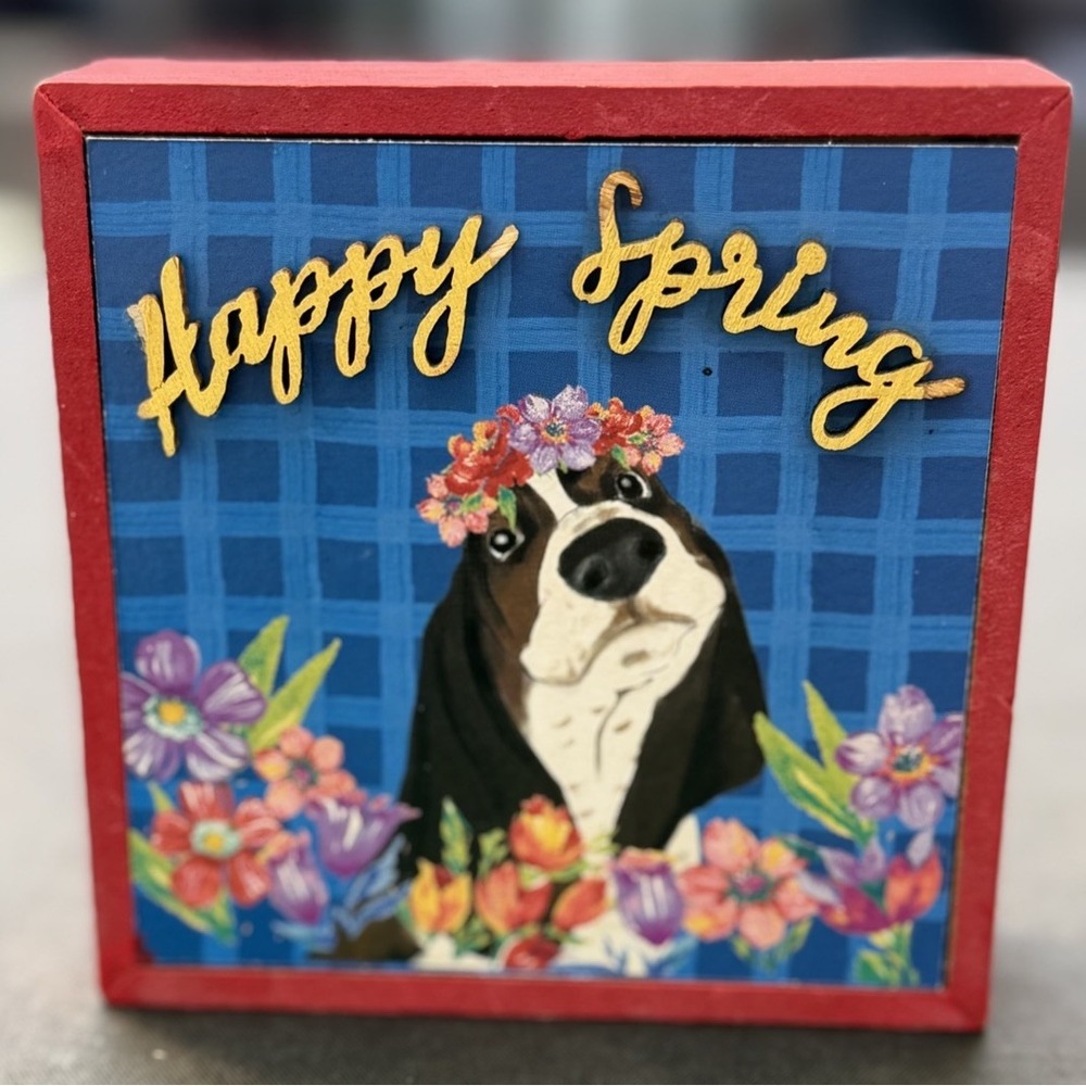 THE PIONEER WOMAN WOODEN Charlie The Basset Hound Happy Spring Wood Sign